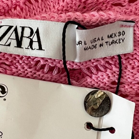 NEW ZARA Pink Cotton Knit Crochet Crop Top: Cottagecore Cardigan - Picture 14 of 16